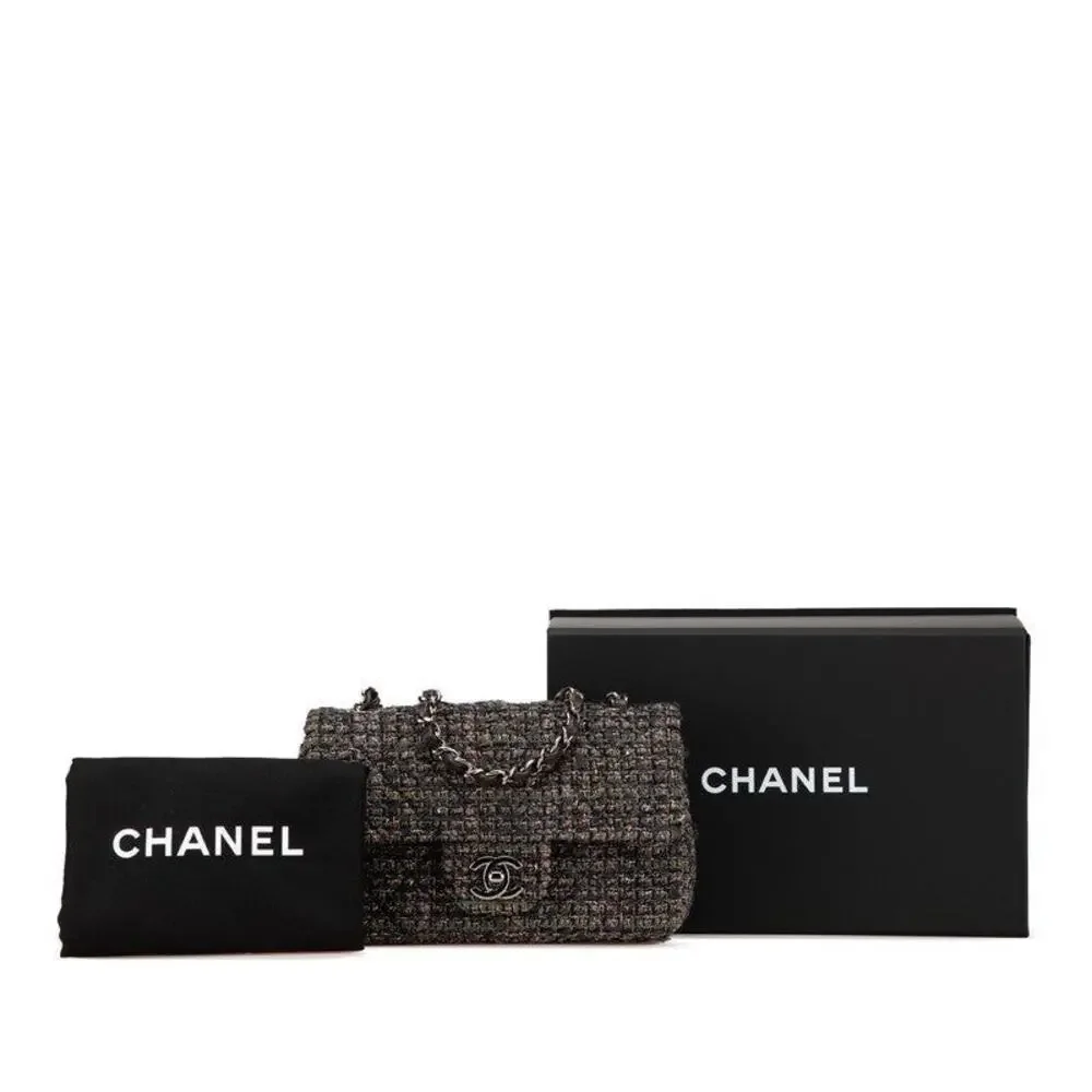 Chanel Mini Matelasse 20 Coco Mark Tweed Leather Shoulder Bag Gray
